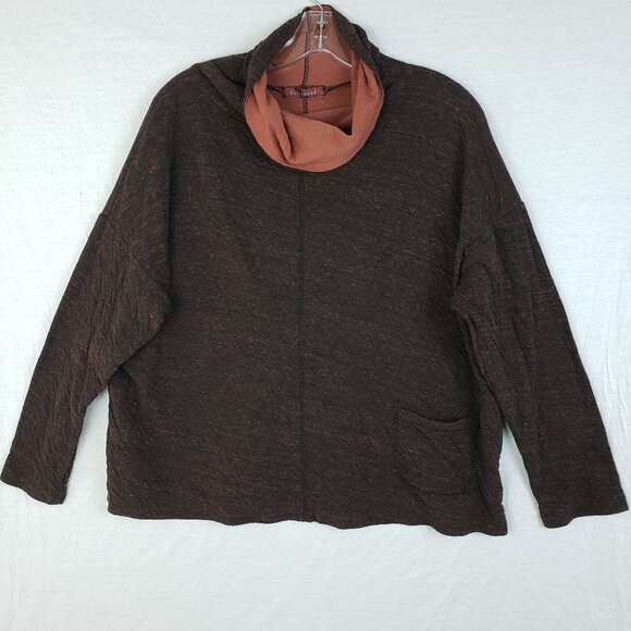 Cut Loose Boxy Sweater Funnel Neck Knit Pullover Tunic Brown Lagenlook O/S - Picture 1 of 11